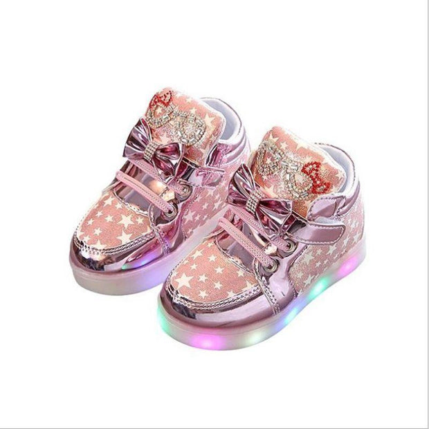 Girls Stars Printed Light Board Shoes Girls Rhinestone Zhongbang LED Light Up Shoes