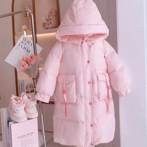 Girls Padded Cotton Clothes Mid-length Thickened Warm