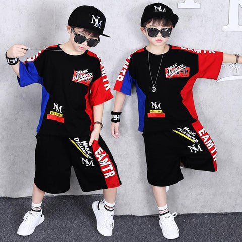 Boys' Summer Wear Plus Short-sleeved Sports Suit